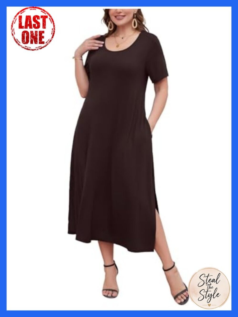 Plus Size Maxi Dress Short Sleeve T Shirt Dress Pockets A-Line Casual